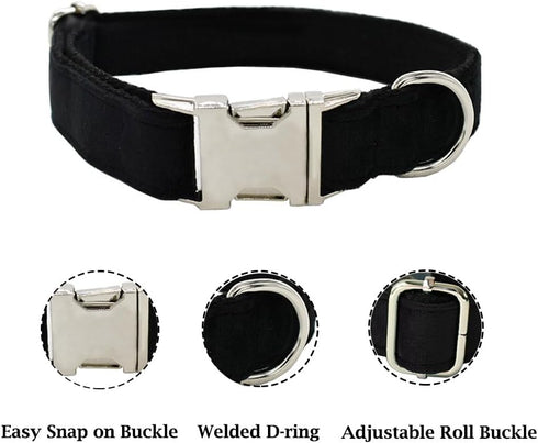 Dog Collar and Leash Set?Soft & Comfy Velvet Dog Collar and Leash with Heavy Duty Metal Buckle and D-Ring Adjustable Collars for Small Medium Larg...