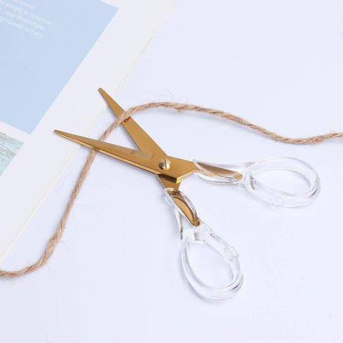 Stylish Acrylic Gold Multipurpose Scissors Stainless Steel 6.3 Inches Office Scissors Desktop Stationery for Cutting Heavy Duty Leather Arts Fabri...