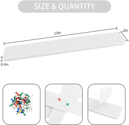 8Pcs White Cork Board Bar Strips with 50 Pushpins & Sticky Notes, Self-Adhesive Bulletin Board Strips No Damage for Wall, Felt Pin Board for Paste...