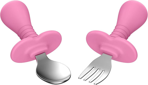 2 Pcs Toddler Utensils Forks and spoons set, Stainless Steel Childrens Silverware for Safe flatware Metal Kids Cutlery set with Round Handle, BPA ...