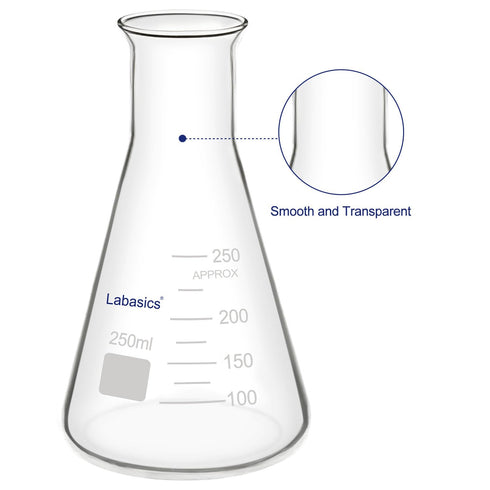 Glass Wide Mouth Erlenmeyer Flask, Borosilicate Glass Erlenmeyer Flask with Heavy Duty Rim, 250 ml Capacity (Pack of 1)...