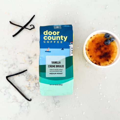 Door County Vanilla Creme Brulee DECAF - Flavored Ground Coffee - Medium Roast - 10oz Bag – 100% Arabica...