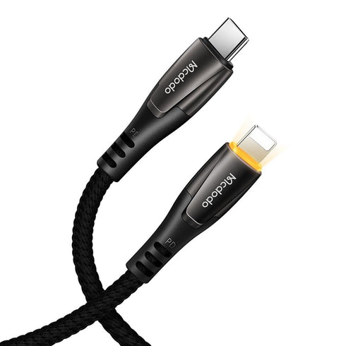 mcdodo Power Off/On LED Smart Auto Disconnect 18W PD Fast Charge Cord Nylon Braided Sync Charge USB Data 6FT Cable Compatible 14/13/12/11 Pro Max ...