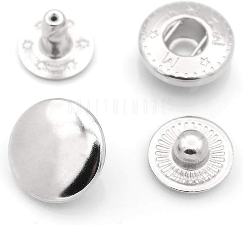 CRAFTMEMORE 50 Sets Silver Snap Buttons S-Spring Socket Popper Fasteners for Jacket Bag Closures #665 VT2 (10mm (0.39"))...