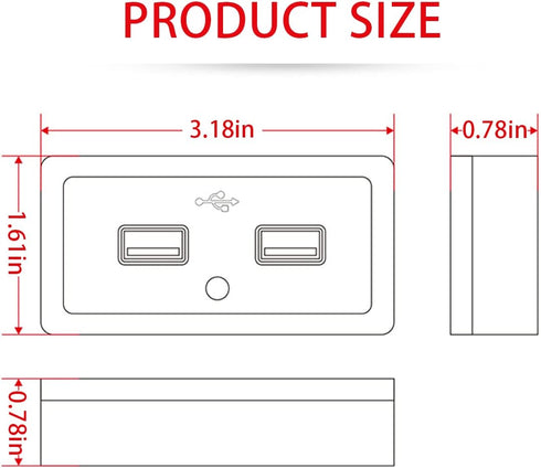 RV USB Outlet, 12V 24V Dual Port USB Car Charger Socket with Indicator Light and Cap, Waterproof Panel Mount Power Outlet for Bus ATV RV Boat Truc...