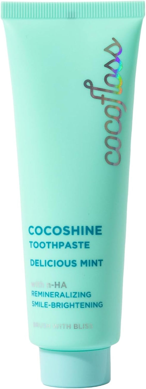 Cocofloss Cocoshine Whitening Toothpaste, Remineralize & Repair Sensitive Teeth, Fluoride-Free with n-HA, Kid-Friendly, Delicious Mint, 3.4 oz...