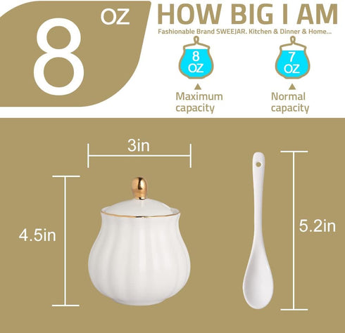 Sweejar Royal Ceramic Sugar Bowl, 8 Ounce Sugar Container with Spoon and Lid, Porcelain Salt Bowl Salt Container, Sugar Holder for Coffee Bar, Hom...