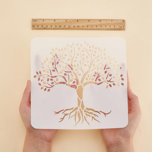 FINGERINSPIRE 9pcs Life of Tree Stencils 7.9x7.9 inch Aspen Trees/Life Tree Stencils Painting Stencil Reusable Tree and Flying Birds Stencils for ...