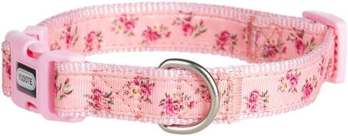 Floral Dog Collars Adjustable Nylon Collar with Quick Release Buckle for Female Dogs, Pink,Small...