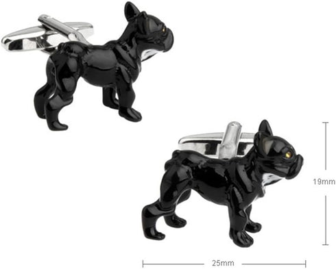 Painted French Black Dog Bulldog Cufflinks...