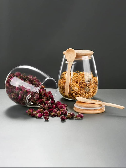 Glass Food Storage Jar Sugar Bowl Tea Jar with Airtight Lid and Spoon...