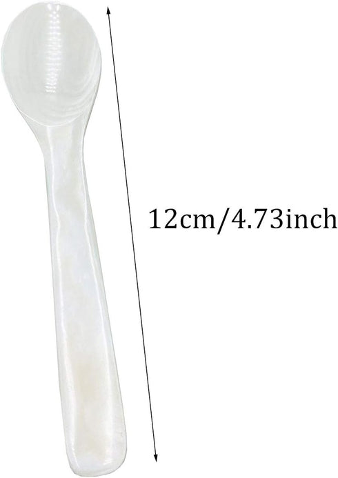 2 Pack 4.73inch Caviar Spoons Handcraft Mother of Pearl MOP Caviar Spoon W Round Handle with One Plastic Storage Box - White, Style D...