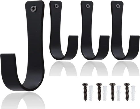 Set of 4 Coat Hooks Wall Mounted Wrought Iron Hanger Farmhouse Rustic Key Holder Towel, Handbags, Hat Hanging Perfect for Bathroom, Kitchen, Livin...