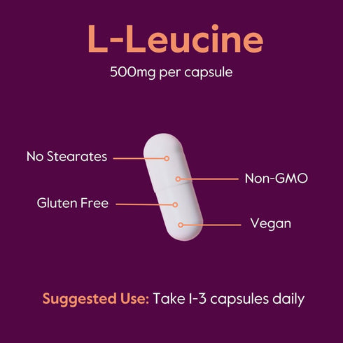 BESTVITE L-Leucine 500mg per Capsule (240 Vegetarian Capsules) - No Stearates - No Fillers - No Flow Agents - Vegan - Non GMO - Gluten Free...