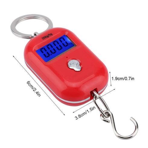 Mini Electronic Scale, Fish Weighing Scales Red Portable 25Kg/5G Hanging Scale Digital Pocket Key Chain Weight Hook Kitchen Food Weight Gauge Meas...