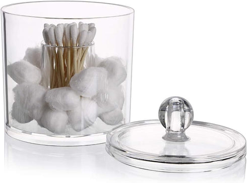 Hipiwe Cotton Ball and Swab Organizer with Lid Apothecary Acrylic Jar Makeup Qtip Organizer Bathroom Storage Canister Jar for Cotton Rounds Pads Q...