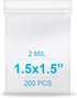 1.5''x 1.5'', (Pack of 200) 2 mil Thick Clear Plastic Reclosable Zip Poly Bags with Resealable Lock Seal Zipper for Photo, Jewelry, Bakery, Treats...