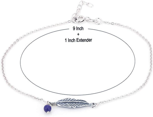 Sterling Silver Jewelry - Rhodium Plated with 925 Stamp - Bohemian Feather with beaded chain Anklet - Foot Jewelry Stylish Beautifully Designed - ...