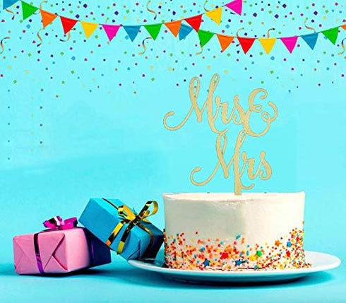 Mrs and Mrs Cake Topper, Rustic Wooden Cake Topper for Female Wedding/Bridal Shower/Engagement Party Decorations...
