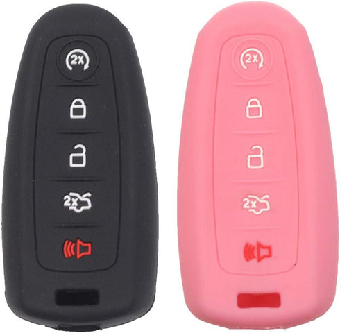 2pcs 5 Button Smart Remote Key Fob Rubber Case Cover Protector Compatible with Ford CMAX Escape Focus Edge Expedition Explorer Flex Taurus Black P...