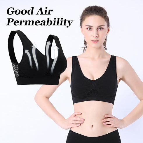 Breathable Cool Liftup Air Bra, Bras for Women, Sports Mesh Cutout Bra, Plus Size Loose Fitting Bra, Suitable for Yoga, Running, Fitness (Black 2X...