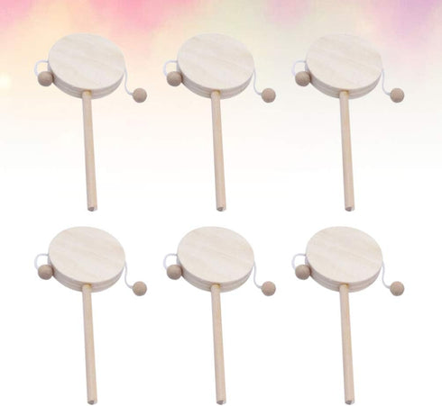 EXCEART Baby Toy 6pcs Wooden Musical Rattle Toy Unfinished Wooden Rattle-Drum Round Corner Handcraft Baby Shaking Drum Early Educational Toy for K...