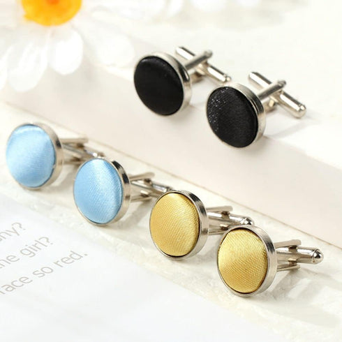7Pairs Classic Mens Cufflinks Stylish Colour Fabric Shirt Clip Cuff Links Round Buttons Commercial Accessories Plain Wedding Party...