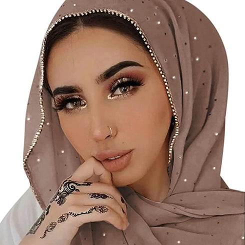 ZAFA Women Soft Chiffon Rhinestone Long Scarf Shawl Fashion Muslim Hijab Head Wrap Scarves...