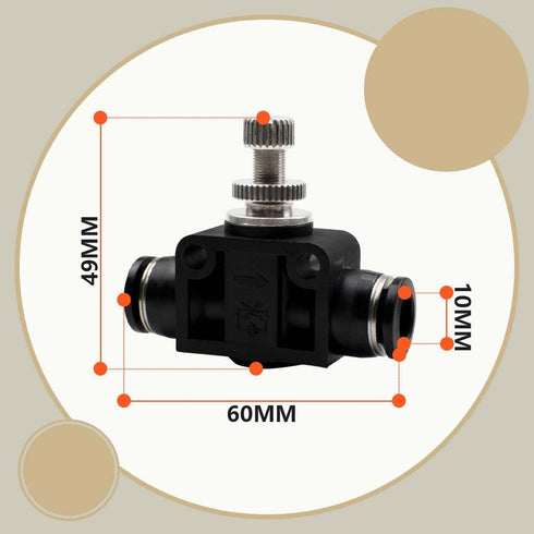 3 Pcs 10mm Tube OD Air Flow Control Valve,Union Pneumatic Speed Control Flow Controller PSA-010 Straight Union Push to Connect Tube Fitting Regula...