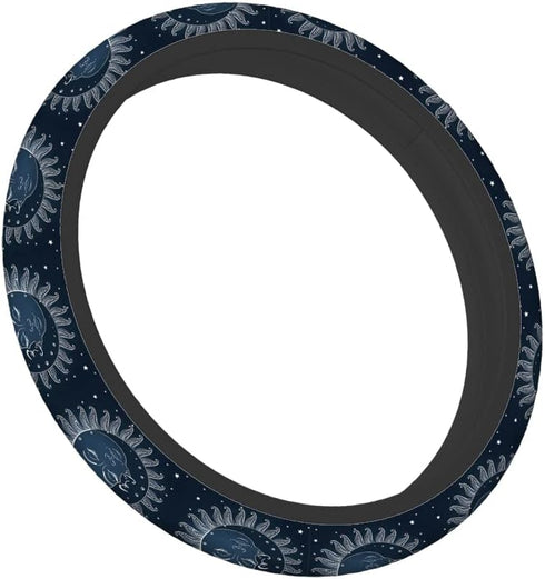 Swono Sun and Moon Universal 15" Steering Wheel Covers Abstract Human Face in Star Sky at Night Cute Car Steering Wheel Cover for Men Women Girls ...