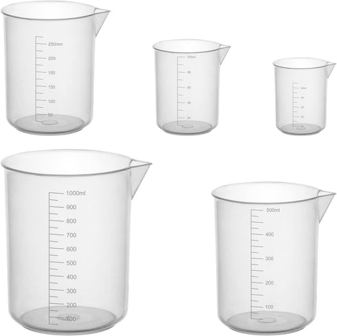 stonylab Plastic Beaker Set, Clear Plastic Graduated Beaker with Pouring Spout Measuring Beaker Set Liquid Cup Container in 5 Sizes, 50 ml/100 ml/...