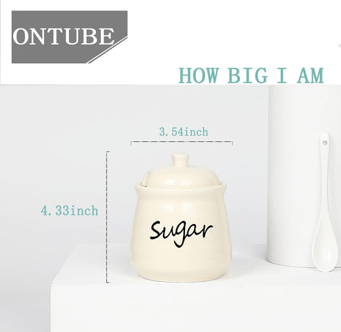 ONTUBE Ceramic Sugar Bowl with Lid and Spoon 12oz (beige)...