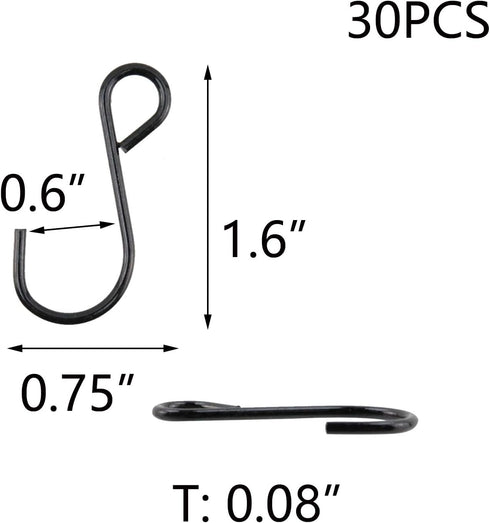 T Tulead 30PCS S-Hooks Small Metal Hanging Hooks 1.6" Black for Bedroom,Bathroom,Kitchen,Office...