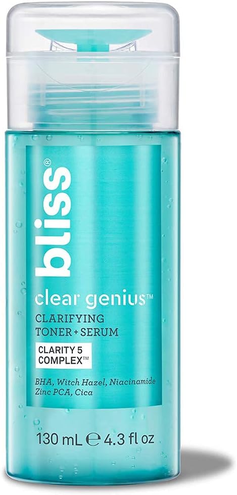 Bliss Clear Genius Clarifying Toner + Serum - 4.3 Fl Oz - Purifies Pores, Tones, Calms & Clears Skin - Salicylic Acid, Niacinamide & Witch Hazel -...