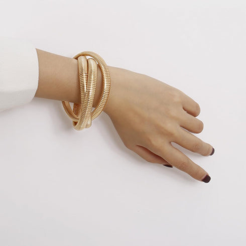 Chunky Bangle Bracelets Coil Stackable Snake Chain Bracelet Interlocking Layered Wrap Bangle Bracelets...