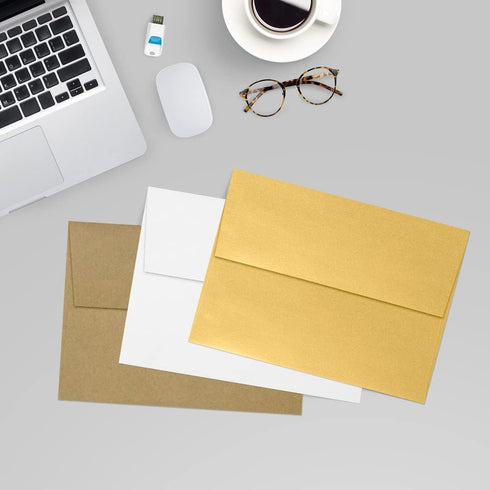 LUXPaper A7 Invitation Envelopes | Peel & Press | 5 1/4" x 7 1/4" | Gold Metallic | 80lb. Text | 50 Qty...