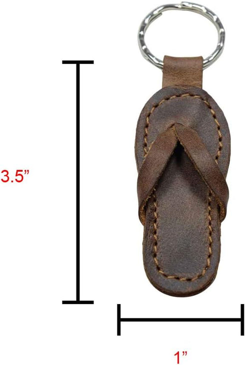 Hide & Drink, Flip-Flop Keychain, Sandal Beach Keychain for Travelers, Surfers and Beach Lovers, Full Grain Leather, Handmade, Bourbon Brown...