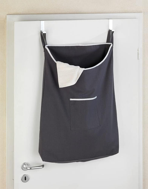 WENKO Laundry Hamper Bag Hanging, Over The Door Basket with Hooks, for Bathroom, Closet, Space Saving Storage, Wall mounted 3.94 x 20.47 x 31.89 i...