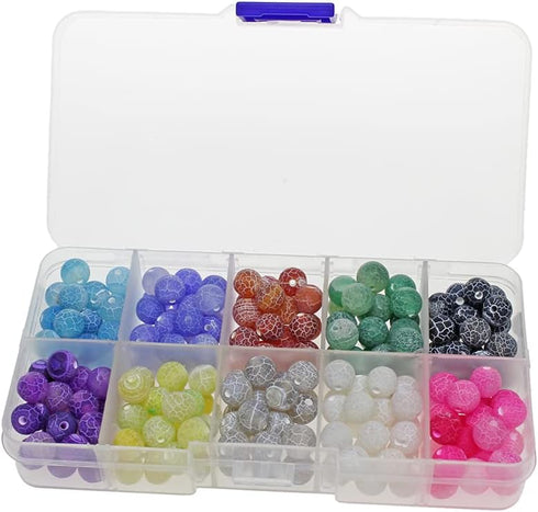 200pcs 8mm Stone Beads Kit Round Loose Gemstone Blue Red Green Black Purple Yellow Gray White Rose Red Frosted Weathered Agate Beads for Bracelet ...