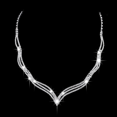 Bride Wedding Crystal Necklace Earrings Set Silver Bridal Choker Necklaces Jewelry for Women and Girls...