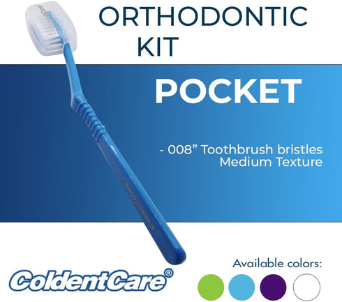 Orthodontic Kit Pocket - Compact and Complete Oral Care Set with Toothbrush, Floss, Wax, Threaders, Interdental Brush, and Case - Available in Cle...