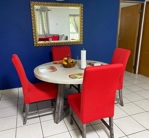 4 Pieces Spandex Stretch Washable Dining Room Chair Cover Chairs Protector Seat Slipcovers for All Seasons (Red, 4)...