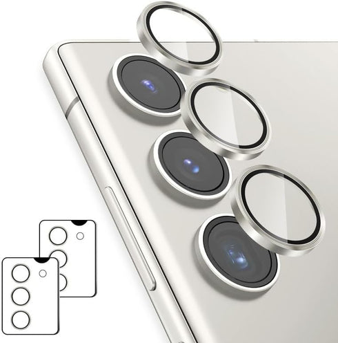 AGVEE 3 * 2 Set 6Pcs for Samsung Galaxy S23 / S23 Plus Camera Lens Protector, 9H Tempered Anti-Scratch Glass with Aluminum CD Pattern Lens Ring Co...