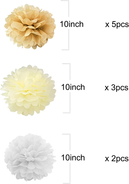 10PCS Cream Tan Brown Beige Boho Party Tissue Pom Poms Paper Flowers Table Centerpieces Neutral Rustic Baby Shower Wedding Birthday Nursery Classr...