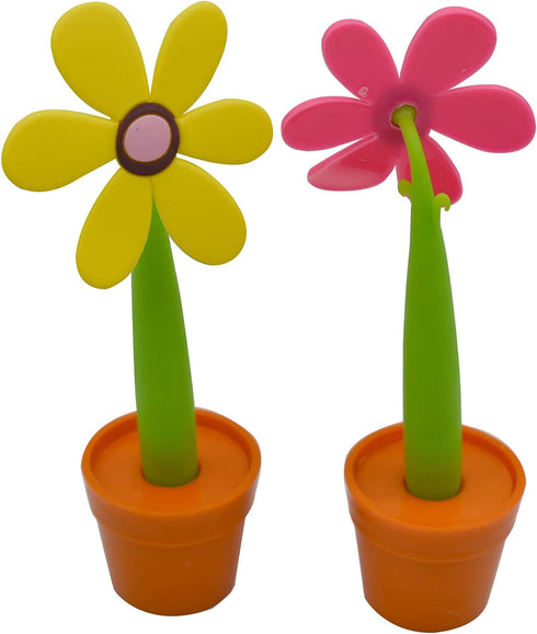 Maydahui 8PCS Flower Ballpoint Pens with Plant Pot Stand on Desk Set Cute Creative Design Colorful for Student Party Valentine's Day(Black and Blu...