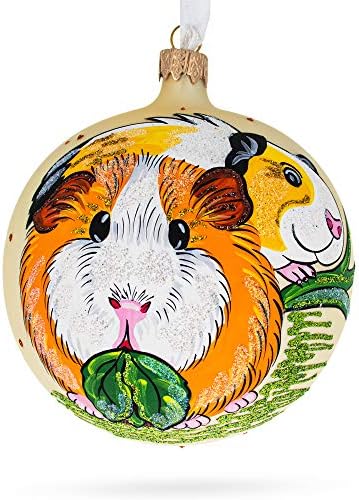 Adorable Guinea Pigs Glass Ball Christmas Ornament 4 Inches...