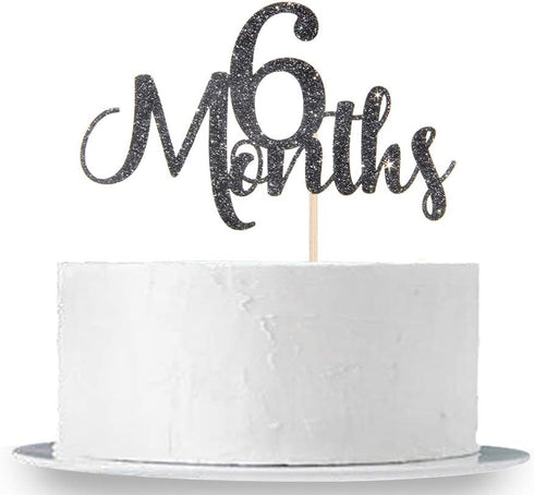 6 Months Cake Topper Black Glitter Baby 1/2 Birthday Cake Topper Baby Shower Party Decorations...