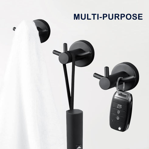 Pack of 2 Matte Black Wall Mounted Towel Hooks for Bathroom Shower Kitchen Cabinet Closet Door, SUS304 Stainless Steel Double Bath Robe Hook...