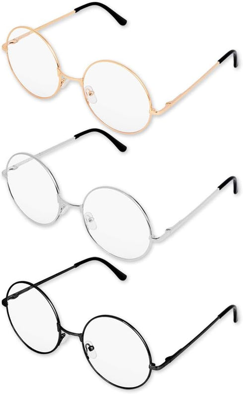 Big 2-Inch Clear Lens Round Glasses Set of 3 Cosplay Metal Frame Fake Circular Glasses Circle Eyeglasses for Adult Women Men...