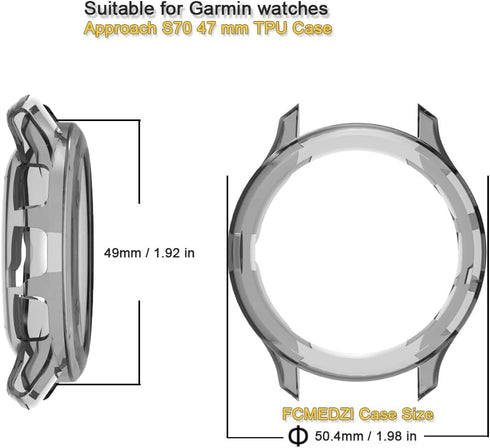 Smartwatch Screen Protector Compatible for Garmin Approach S70 47mm Case TPU Soft Frame Cover and Tempered Glass Protective Film (Pack of 3+2) (Ap...